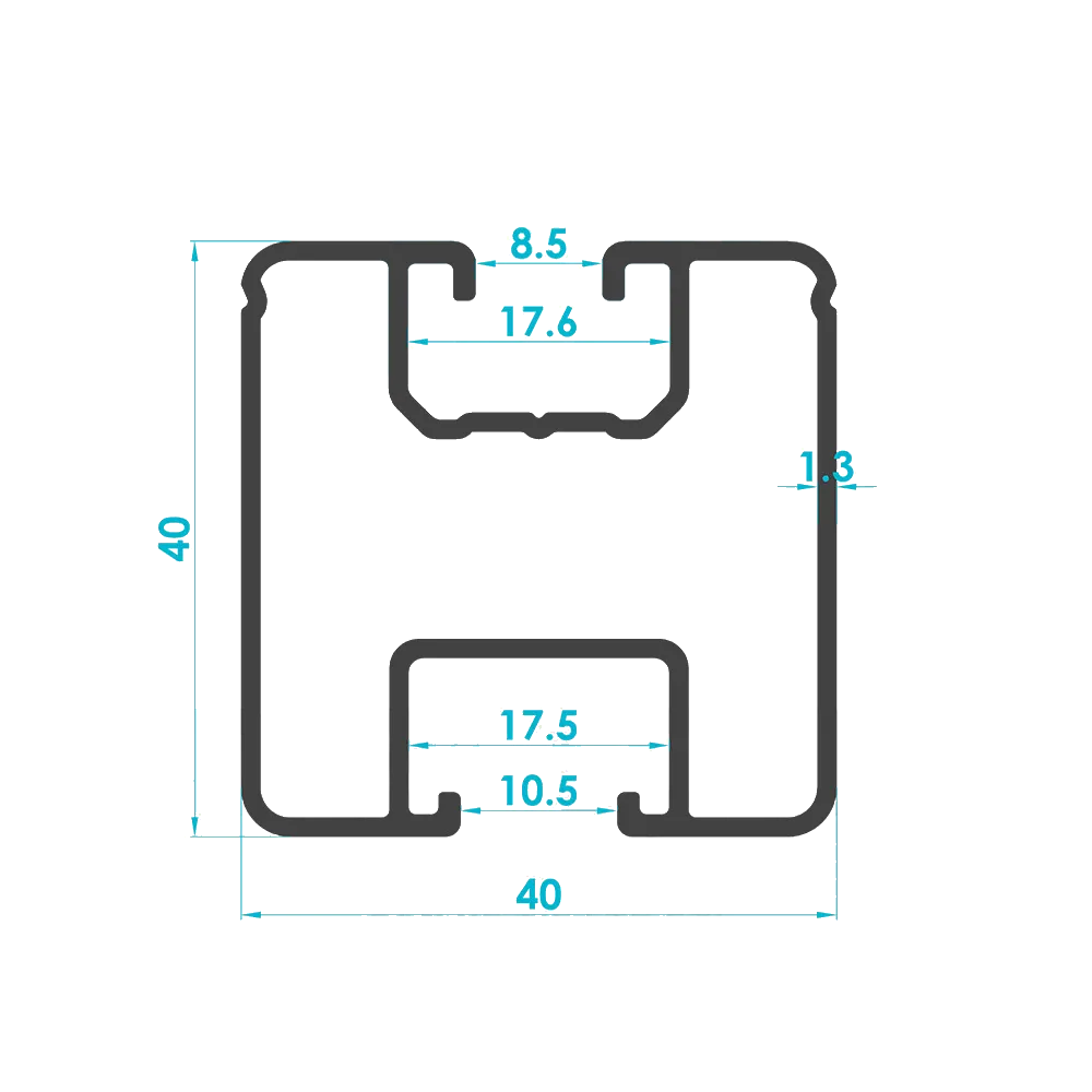 Solar Mounting Rail Profile 40x40mm (Code: 1891) — Engineering Section Drawing | SolarAlu Global