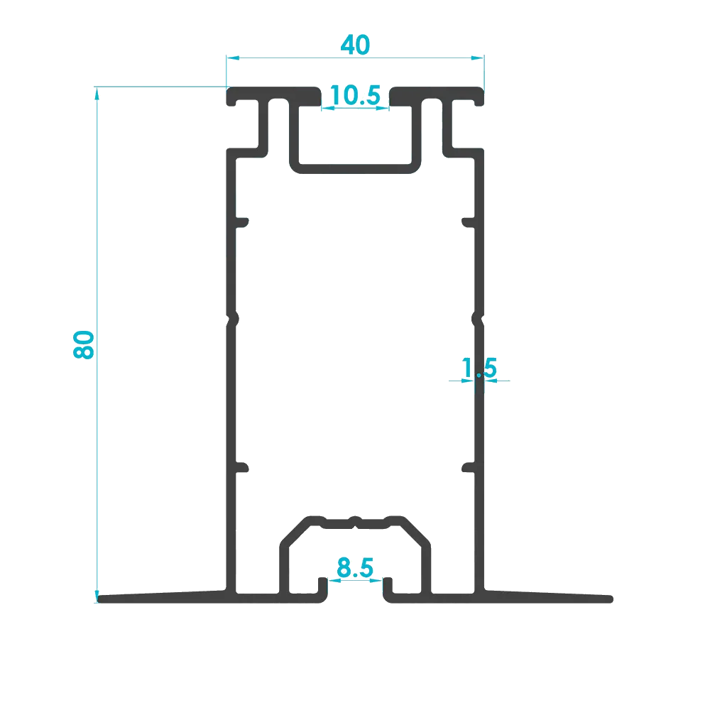 Solar Mounting Support Leg Profile 80mm (Code: 1895) — Engineering Section Drawing | SolarAlu Global