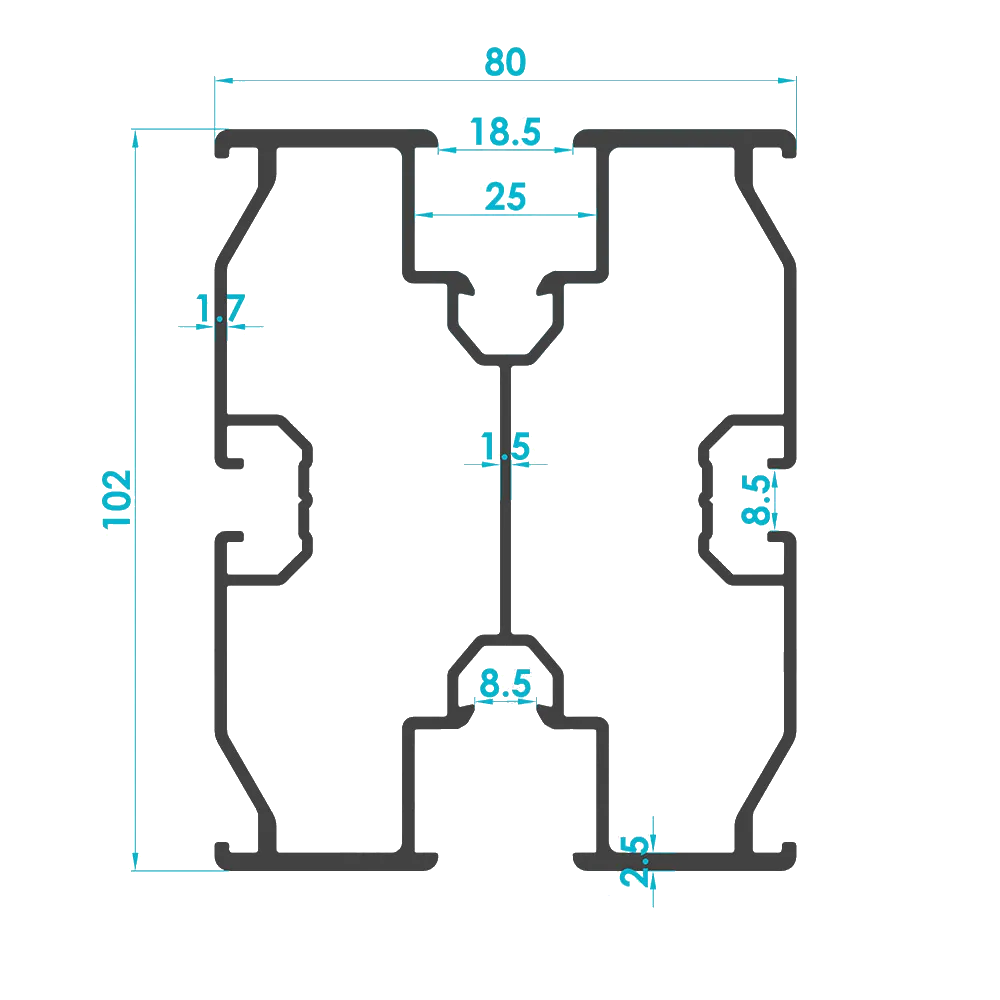 Solar Heavy-Duty Girder Beam Rail 80x102mm (Code: 2067) — Engineering Section Drawing | SolarAlu Global