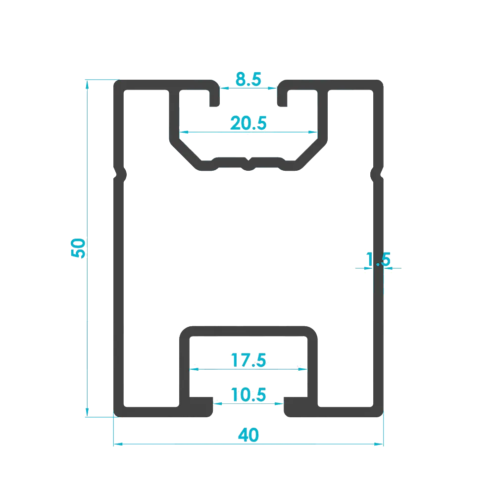 Solar Mounting Rail Profile 50x40mm (Code: 2096) — Engineering Section Drawing | SolarAlu Global