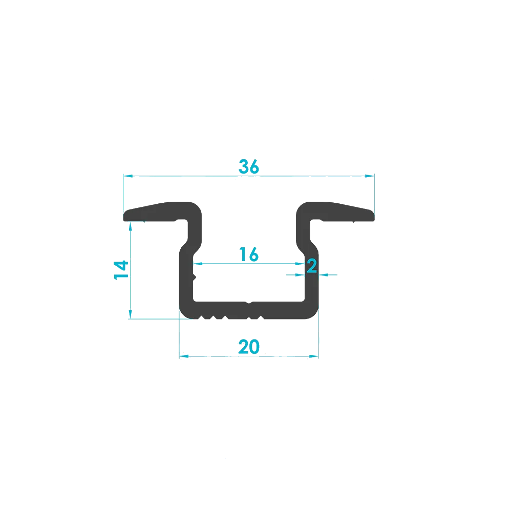 Solar Module Mid Clamp Profile 20mm (Code: 2257) — Engineering Section Drawing | SolarAlu Global