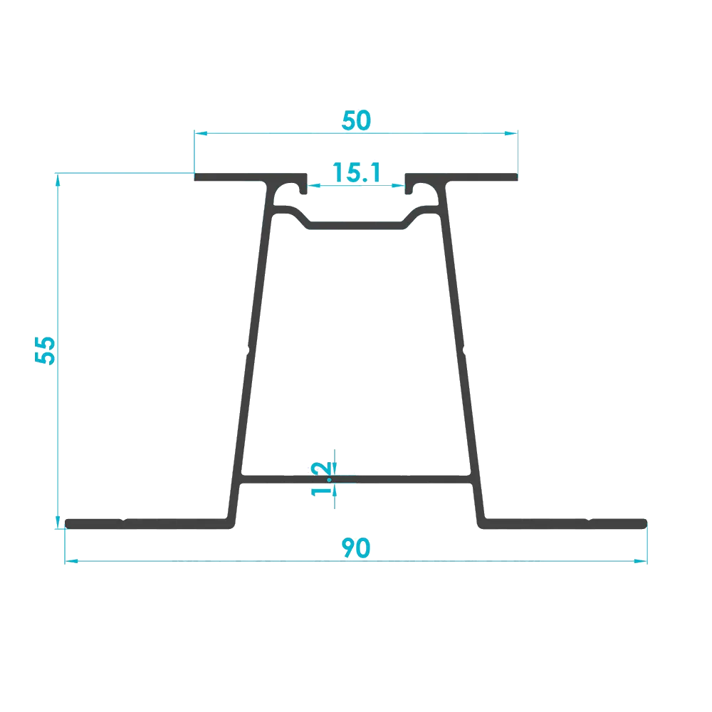 Trapezoidal Sheet Mini Rail Profile 55mm (Code: 3140) — Engineering Section Drawing | SolarAlu Global