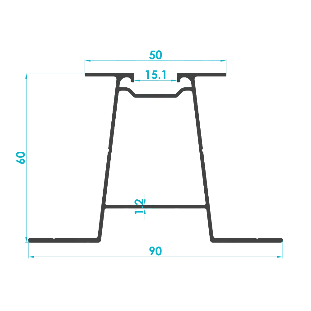Trapezoidal Sheet Mini Rail Profile 60mm (Code: 3141) — Engineering Section Drawing | SolarAlu Global