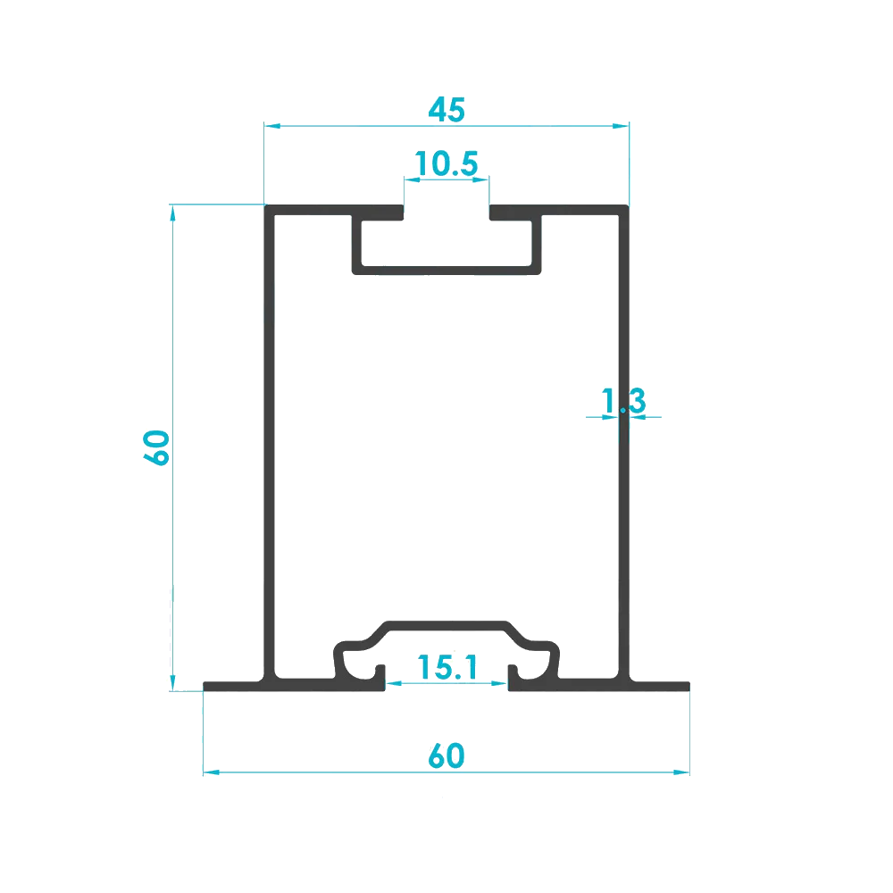 Solar Mounting Support Leg Profile 60mm (Code: 3274) — Engineering Section Drawing | SolarAlu Global