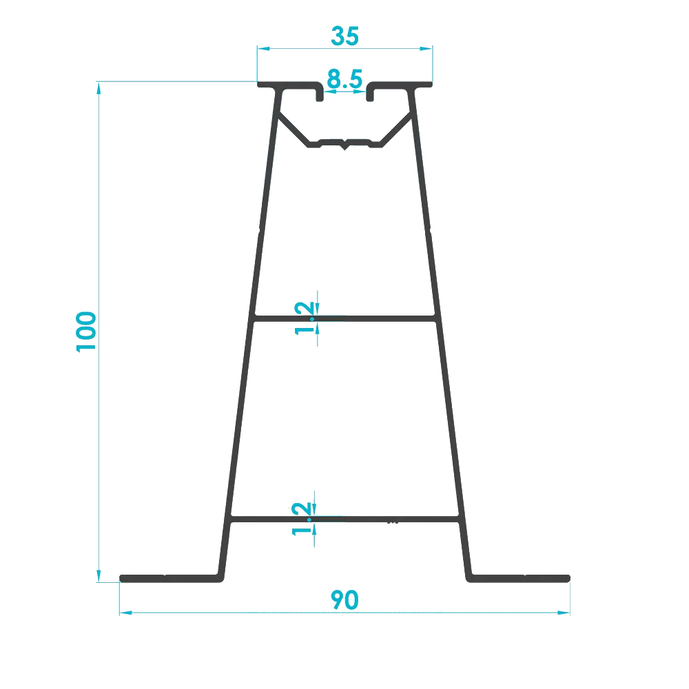 Trapezoidal Sheet Mini Rail Profile 100mm (Code: 3292) — Engineering Section Drawing | SolarAlu Global