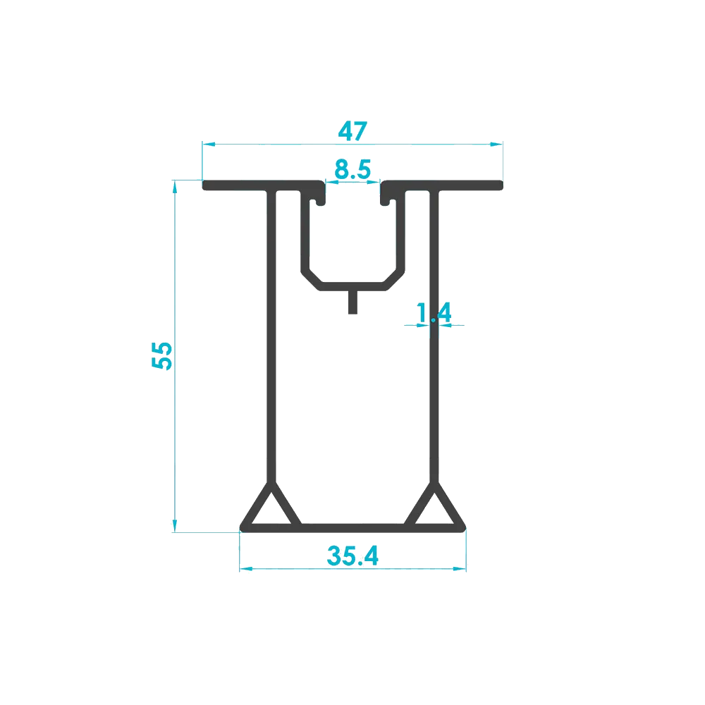 Solar Mounting Support Leg Profile 55mm (Code: 3363) — Engineering Section Drawing | SolarAlu Global