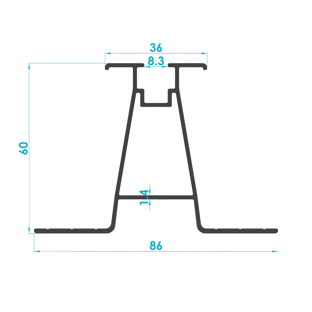 Trapezoidal Sheet Mini Rail Profile 60mm (Code: 3389) — Engineering Section Drawing | SolarAlu Global