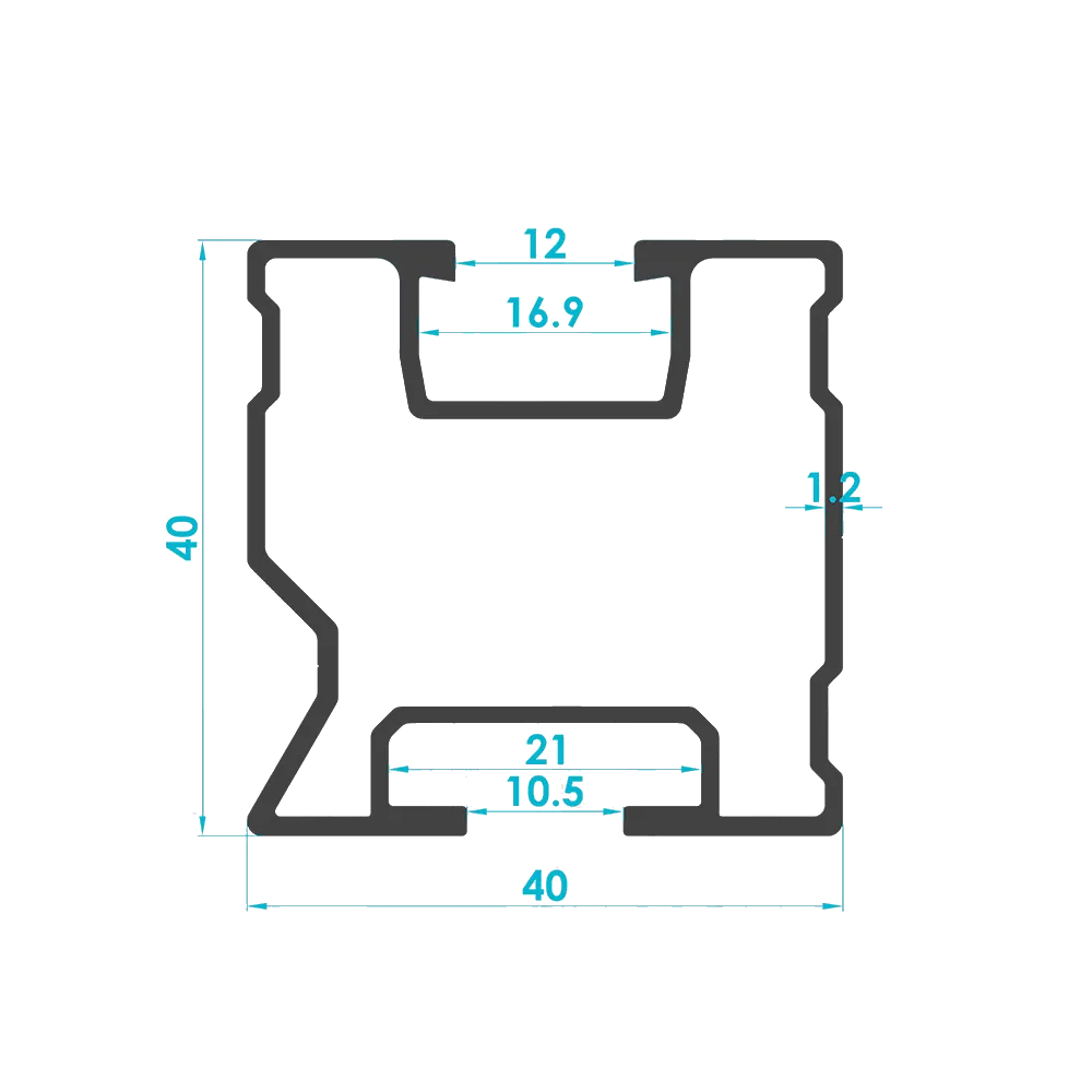 Solar Mounting Rail Profile 40x40mm (Code: 3880) — Engineering Section Drawing | SolarAlu Global