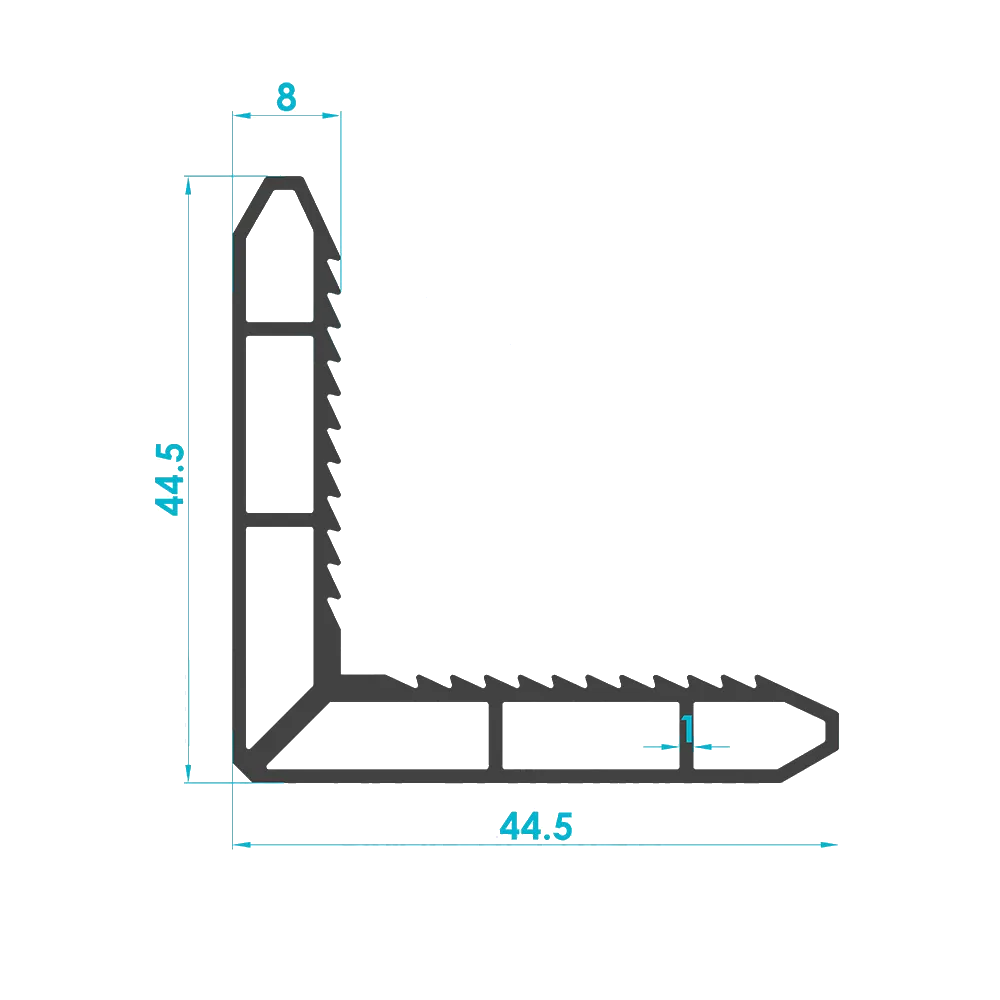 Solar Panel Corner Key Bracket Profile 8mm (Code: 3887) — Engineering Section Drawing | SolarAlu Global