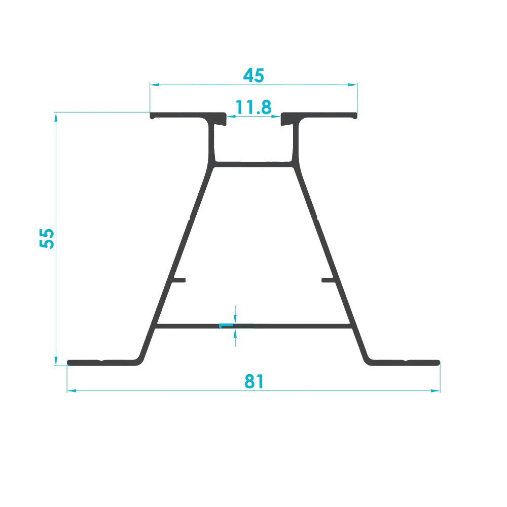 Trapezoidal Sheet Mini Rail Profile 55mm (Code: 3897) — Engineering Section Drawing | SolarAlu Global